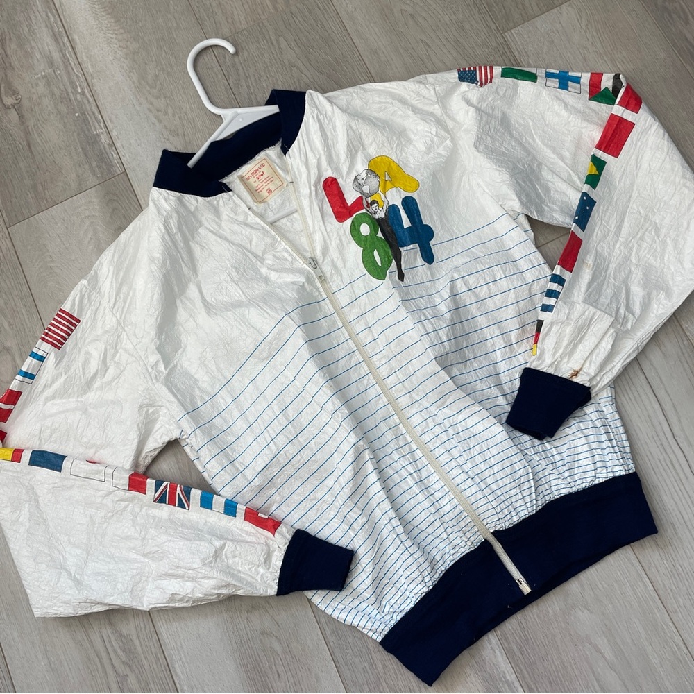 Vintage Olympics Jacket tyvek 1984 los angeles mens White (xsmall) thin sporty